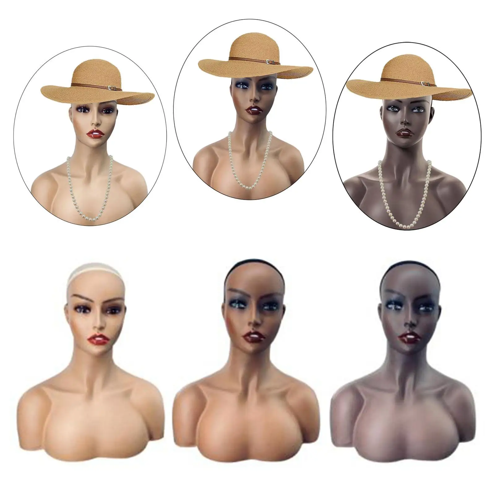 Mannequin Head with Shoulder Realistic Display Manikin Head Bust