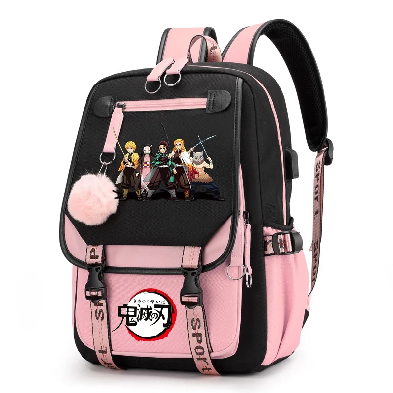 

Demon Slayer Backpack Anime Bookbag Gift Women Fashion Kimetsu no Yaiba Canvas School Bags Large Travel Rucksack Laptop Daypack