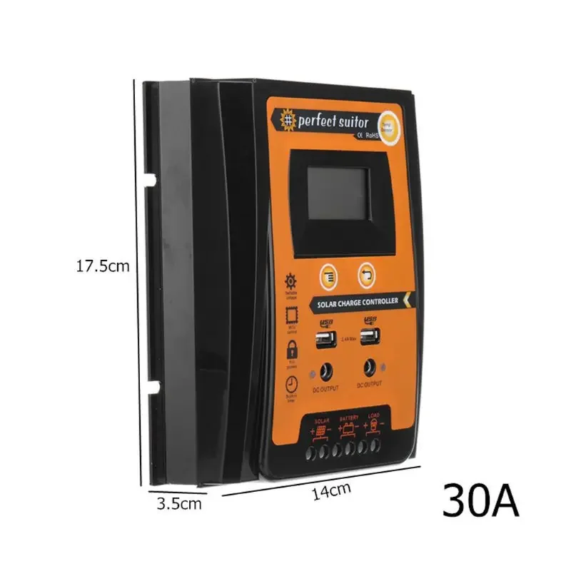 Contrôleur de charge solaire avec écran LCD, batterie pour touristes, équipement USB, 12V, 24V, 30A, 50A, MPPT, Sotchi