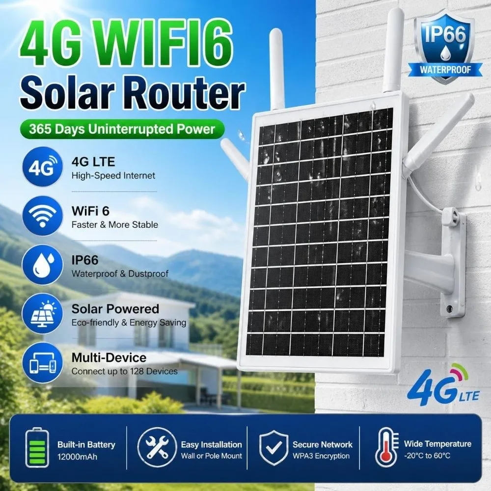 Powerful Waterproof 4G WiFi6 Solar Router Long Range 18000mAh 4G LTE WiFi Extender 600Mbps SIM Card WiFi6 CPE Router Rural Area