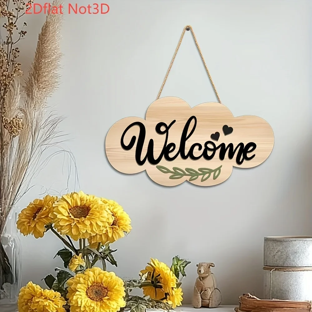 2D Cloud Shape Wooden Wall Hanging Welcome Sign Simple Design Festival Decor Apartment Home Decor High Aesthetic Level 1PCS
