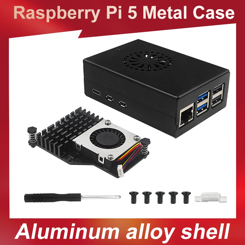 

Raspberry Pi 5 Aluminum Alloy Shell Active & PassIve Cooling Radiator Enclosure Metal Case for RPi 5