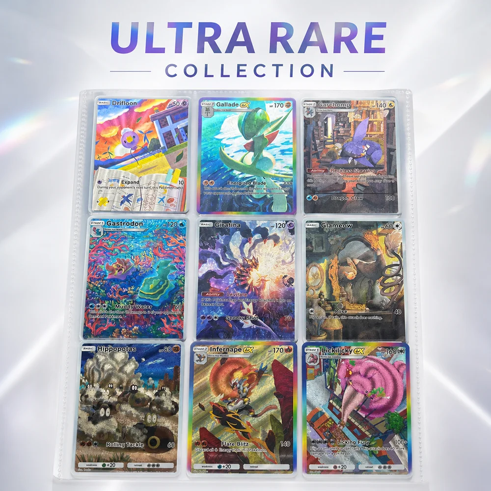 

Anime PTCG 9PCS Full Art Holo Trading Card Collection Gallade Giratina Infernape Lickilicky Rare Foil Collector Display Set