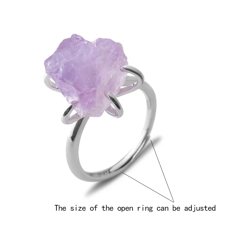 Women\'s Crystal Ring Adjustable Size Natural Stone Ring Ring Ring Ring Ring Amethyst Silver Silver Party Jewelry Opal Jewelry