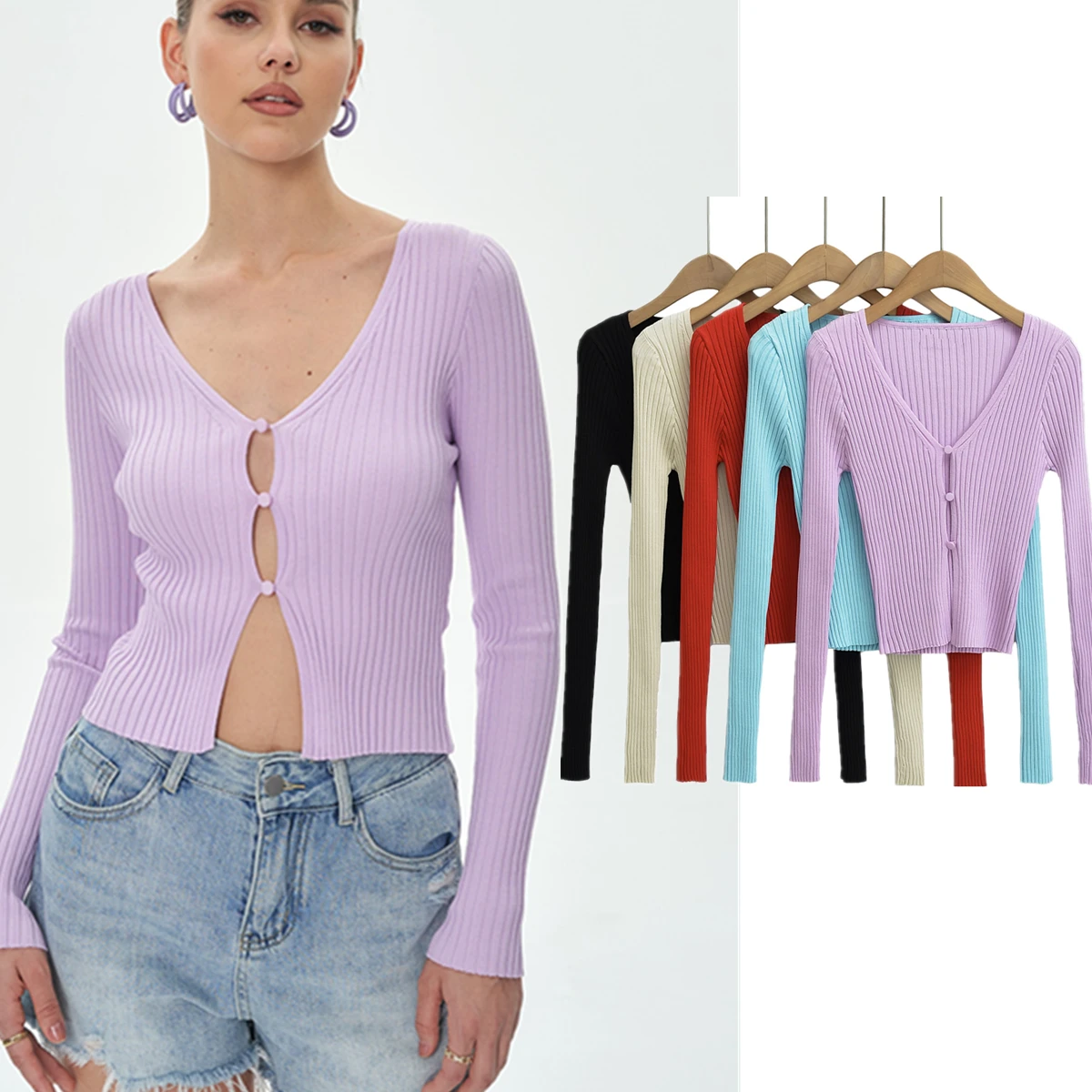 

Dave&Di Knitted Tshirts Women Tops Fashion Ladies Hollow Out Casual Single Breasted Cardigans Women Sweater