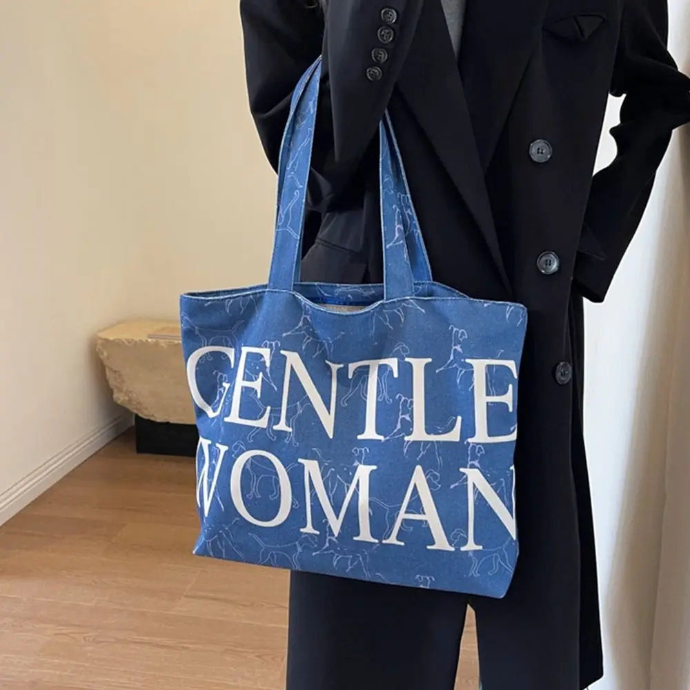 

Women Girls Canvas Shoulder Bags Stylish Personality Letter Gentlewoman Travel Large Capacity Handbags Tote Bags Commute Bags