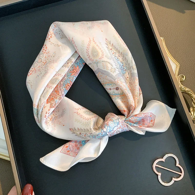 

Vintage Paisley Print Satin Square Scarf Soft Silk Neck Scarf Multiuse Headband Handbag Decor Elegant Daily Business Accessory