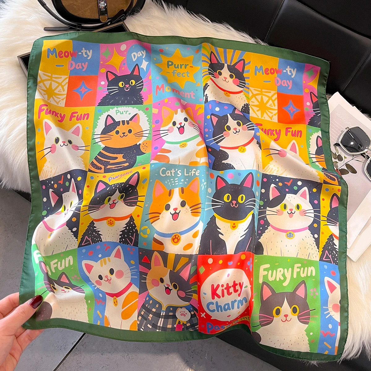 New Luxury Design Print Silk Square Scarf Women Satin Hairband Neckerchief Office Hijab Headband Female Foulard Bag Ribbons Gift