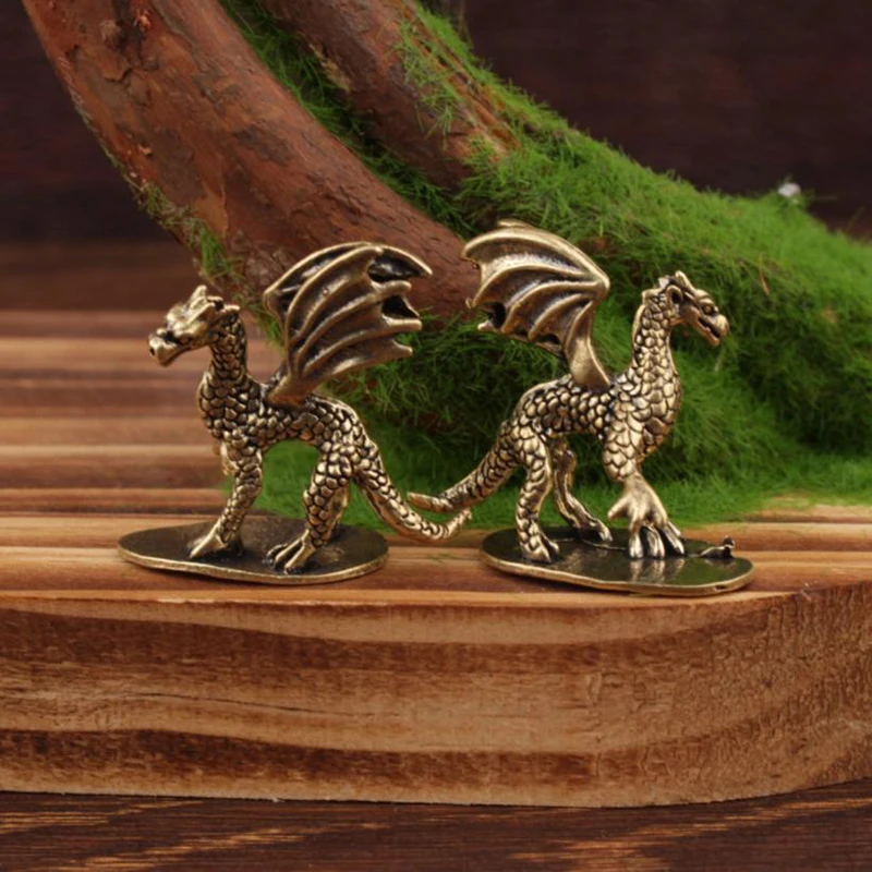 HOT! Solid Brass Pterosaur Dragon Small Statue Desktop Ornament Chinese Mythical Beast Figurines Retro Home Feng Shui Decoration