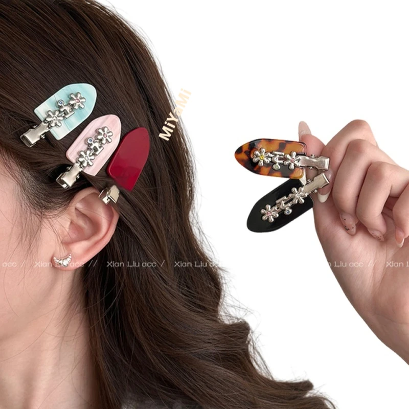 

Ins Sweet Metal Flower Hair Clip for Women Cool No Trace Side Duckbill Hairband Female Fore Broken Hair Accessory