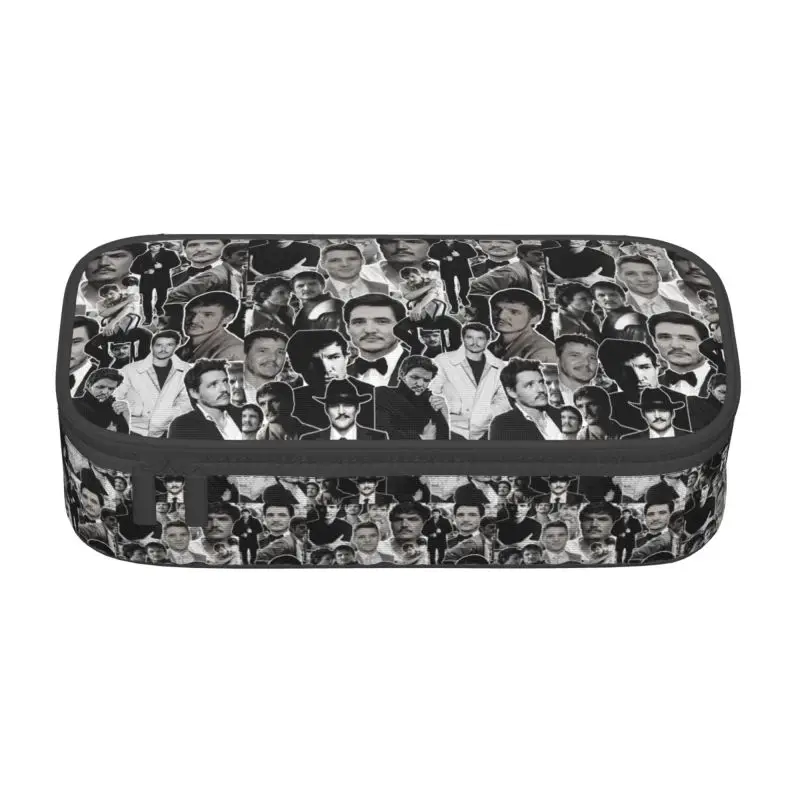 Custom Kawaii Pedro Pascal Black And White Collage Pencil Cases for Girls Boys Large Storage Pencil Bag Stationery