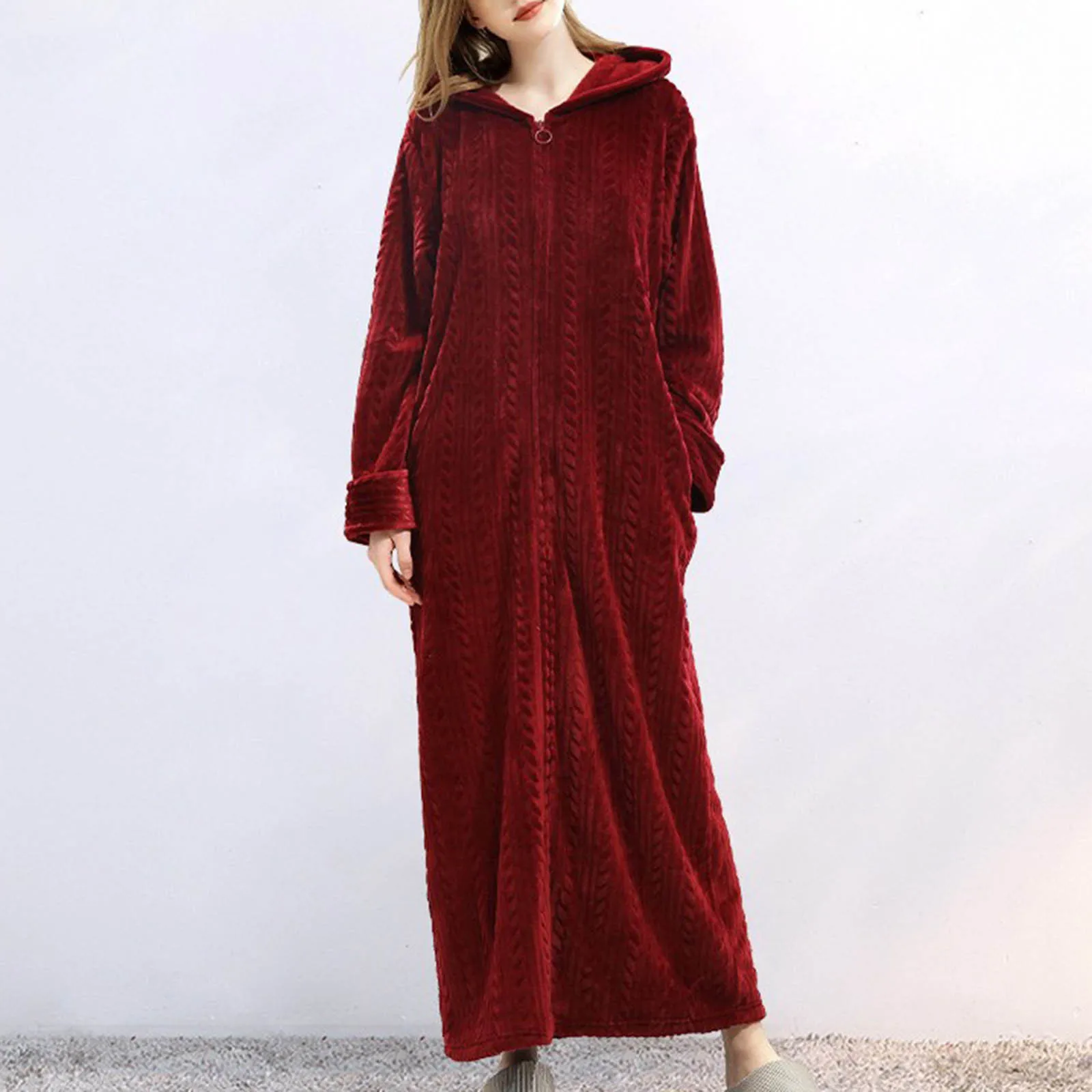 Casual Hooded Robe Bathrobe Women Autumn Winter Zipper Lightweight Warm Long Sleepwear Robes Female Home Dressing Gowns Pajamas