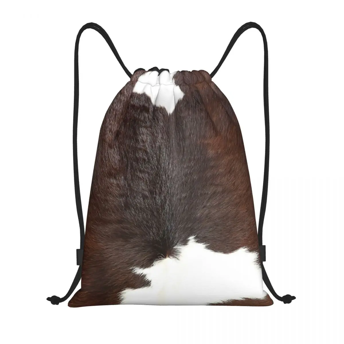 Modern Cowhide Faux Leather Detail Print Drawstring Bag Men Foldable Sports Gym Sackpack Animal Hide Leather Training Backpacks