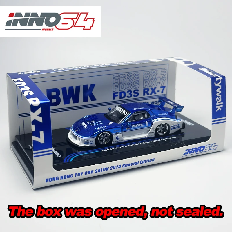 INNO 1:64 Electroplated Blue Chrome Blue RX7 FD3S LB-SUPER SILHOUETTE Hong Kong Show 2024 Alloy car model Chase