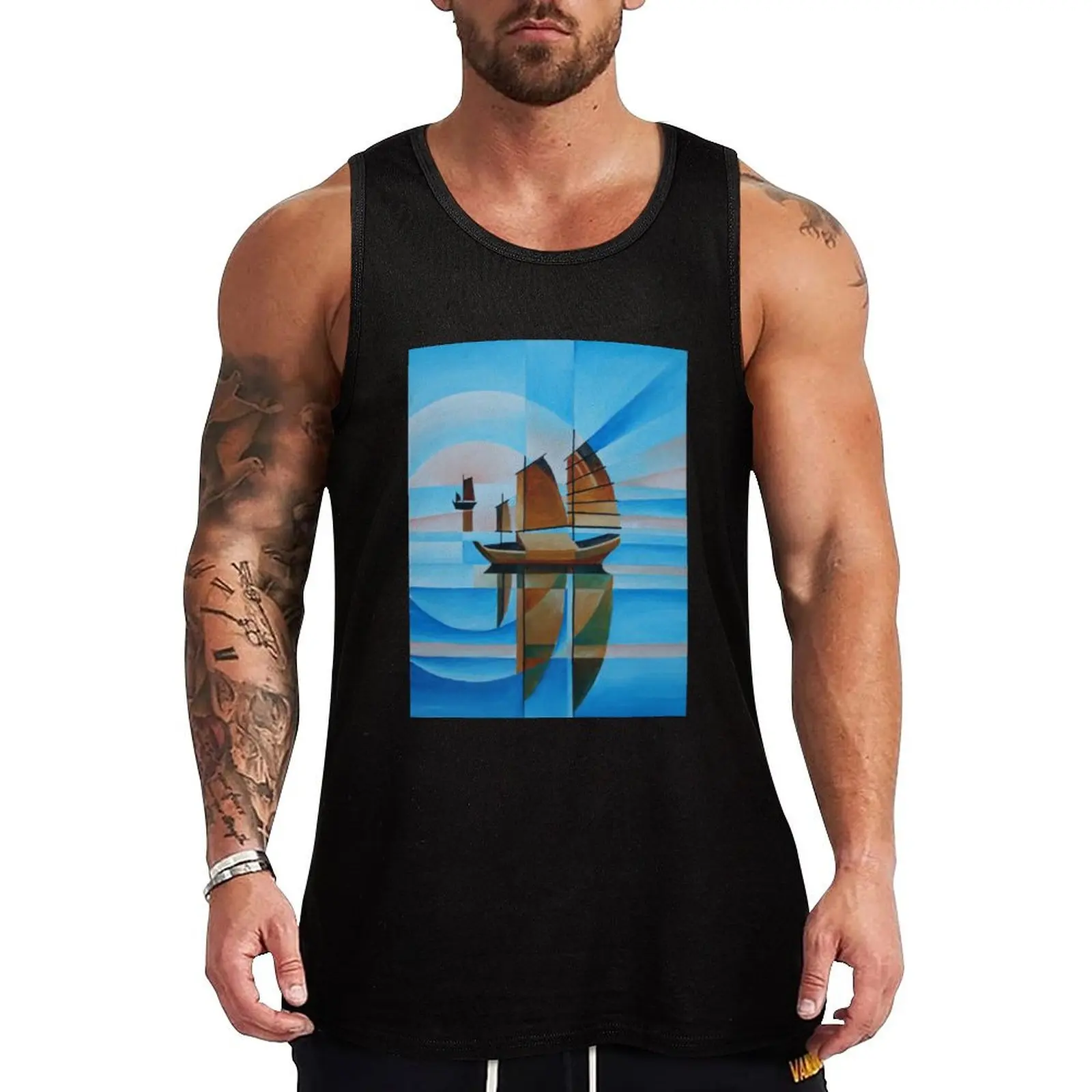 Soft Skies, Cerulean Seas and Cubist Junks Tank Top bodybuilding for men gym t-shirts man gym training accessories