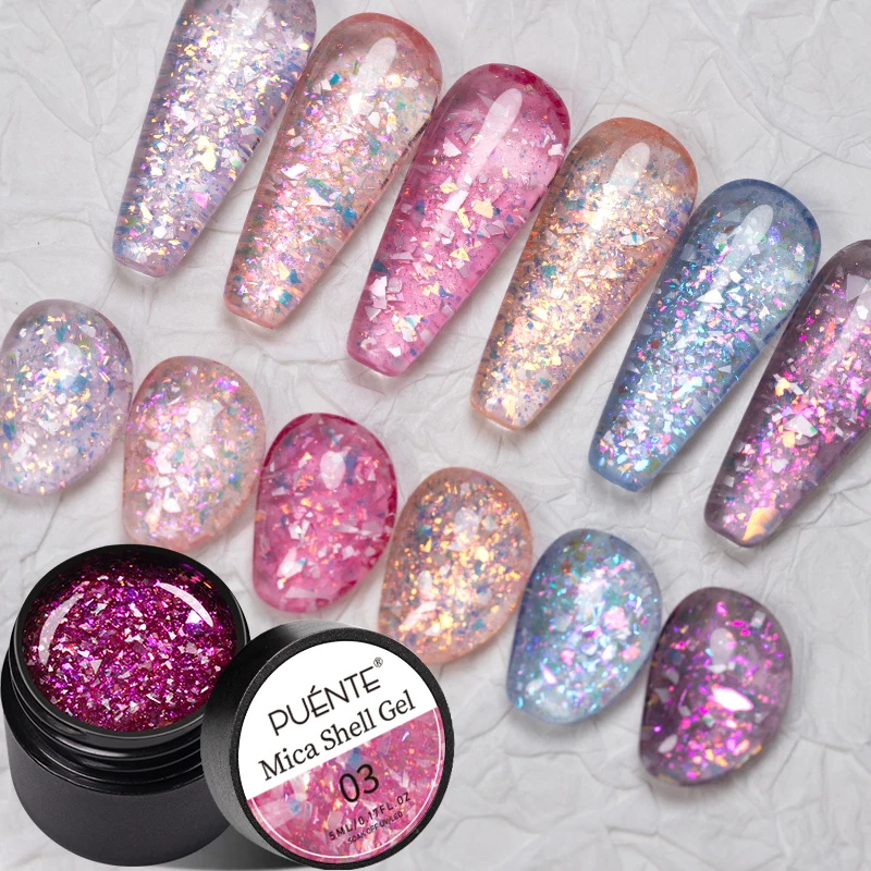 PUENTE Kleurrijke Glitter Gel Nagellak Fonkelende Mica Shell Pailletten Semi-permanente Vernis Losweken UV Nail Art Gel manicure