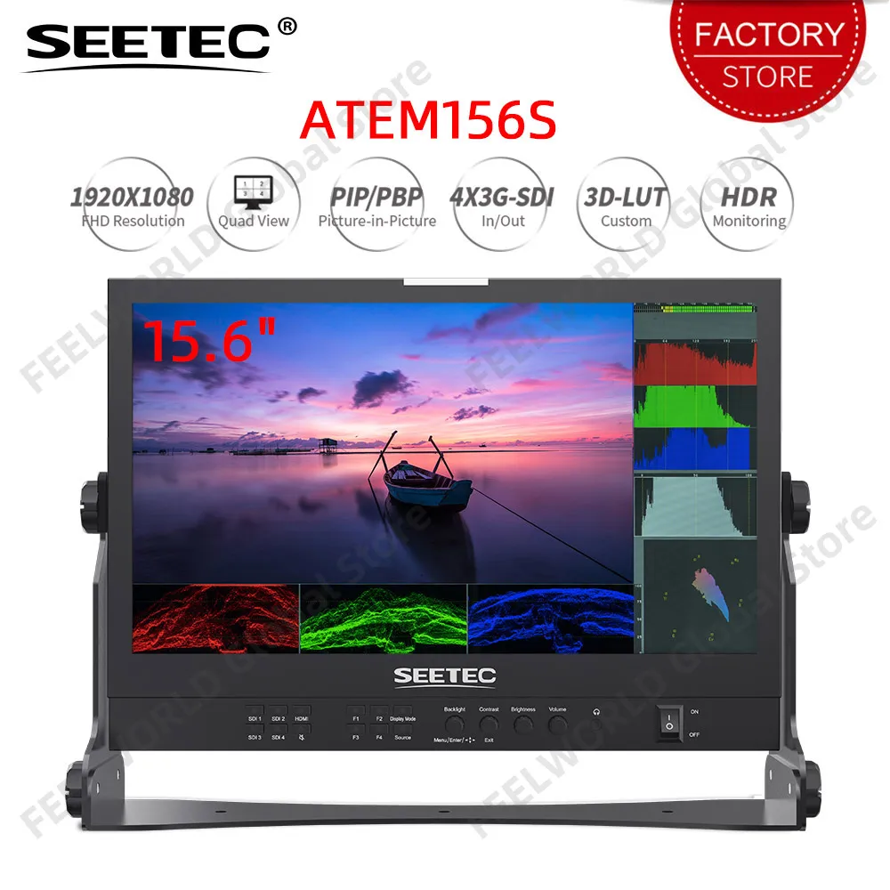 

SEETEC ATEM156S 15.6 Inch Multi Camera Broadcast Production Monitor with 3D LUT HDR Waveform HDMI 4XSDI In Out 1920x1080 GPI UMD