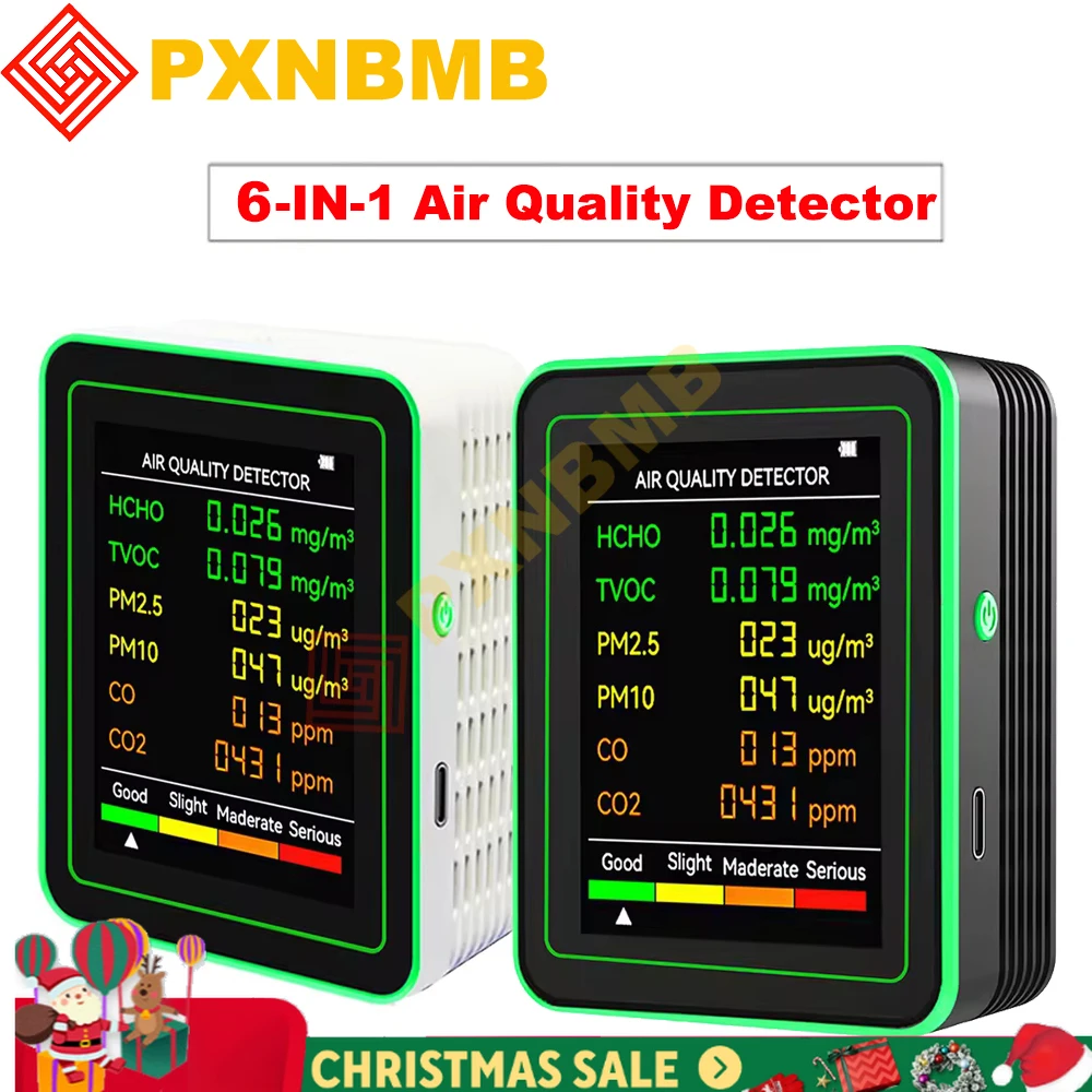 

6 In 1 Air Quality Monitor Multifunctional Automatic Display Indoor Office Wall Hanging Screen Display Air Detector Household