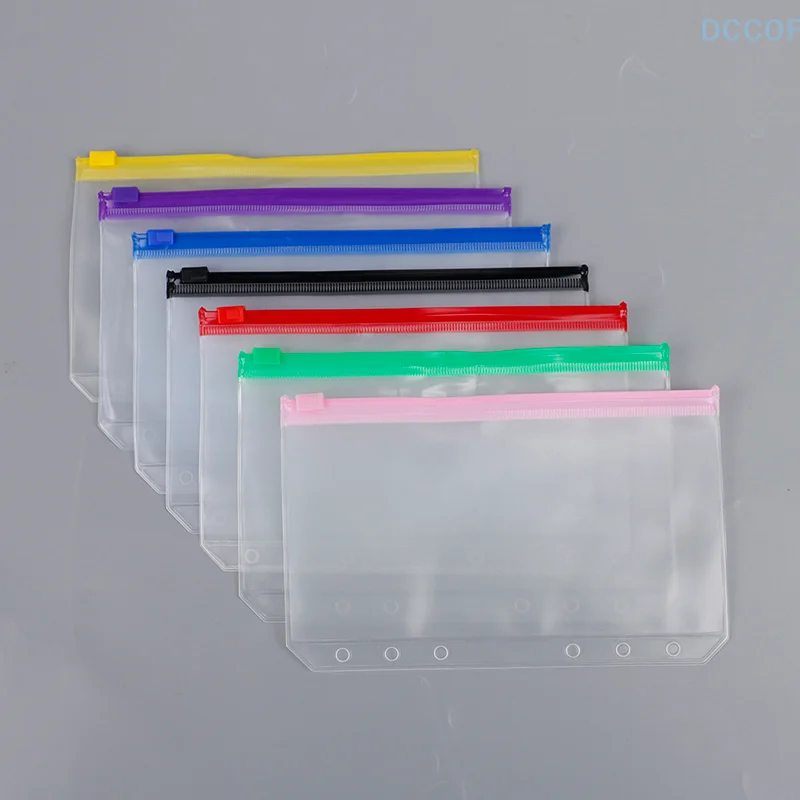 4pcs A6 6-Hole Binder Pockets Waterproof PVC Envelopes Zipper Binder Pouches