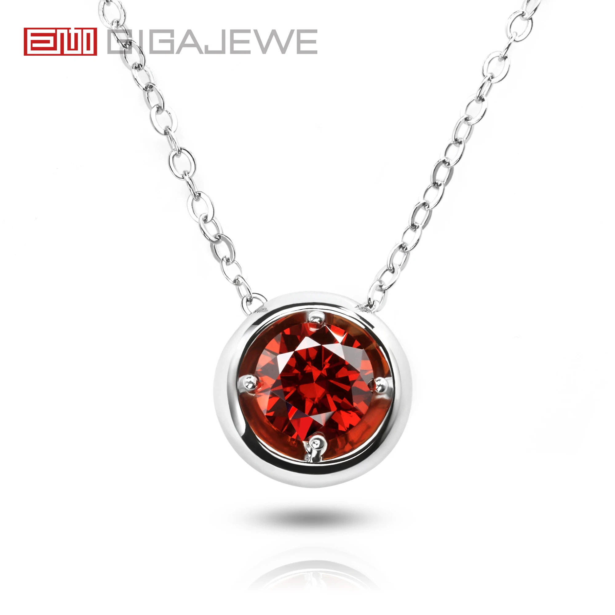 GIGAJEWE  Moissanite 0.5/1.0ct Round Multi Color Option 18K White Gold Plated Silver Bezel Set Pendant Necklace Woman Girl Gift