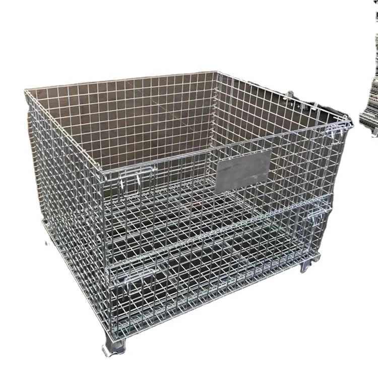 Pallet Cage Stackable Foldable Welded Mesh Storage Container Cutting Service Galvanized Steel Medium Bearing