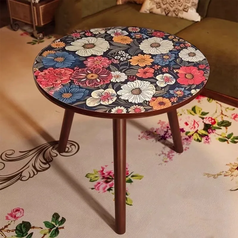 

Nordic Flower Pattern Tea Tables Woodiness Furniture Creative Living Room Sofa Side Corner Table Bedroom Small Round Table