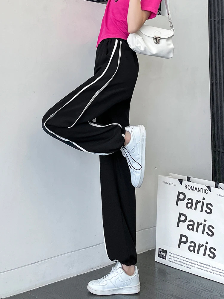 

Ice Silk Qui Dry Sport Pants Women Summer Thin Large Size Loose Small Trousers Wide Leg Chiffon Pants High Waist Nine Pants