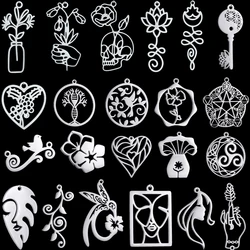 3pcs DIY Tassels Leaf Filigree Flower Vintage Earrings Jewelry Making Stainless Steel Charms Lady Face Pendant diy Accessories