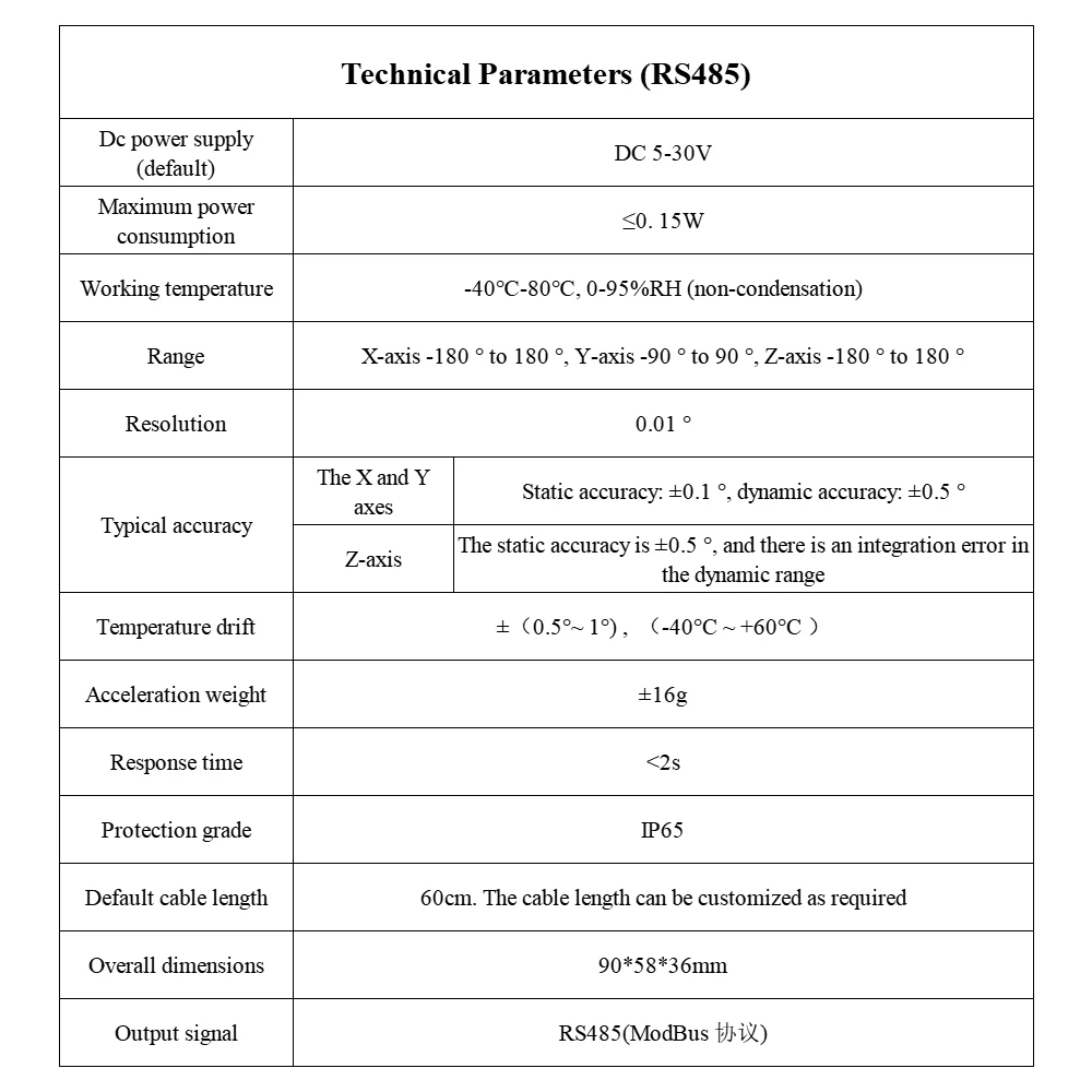 High-Precision RS485 Output Inclination Angle Sensor Six-Axis Inclinations Transmitter 3D Angle Measuring Instrument