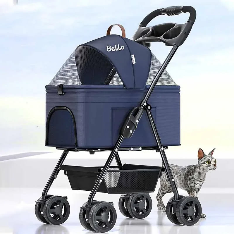 

#For Pet Stroller 4-Wheel Dog Travel Stroller Foldable Trolley Cat Dog Strollers Lightweight Outing Puppy Stroller Pet Suplies^