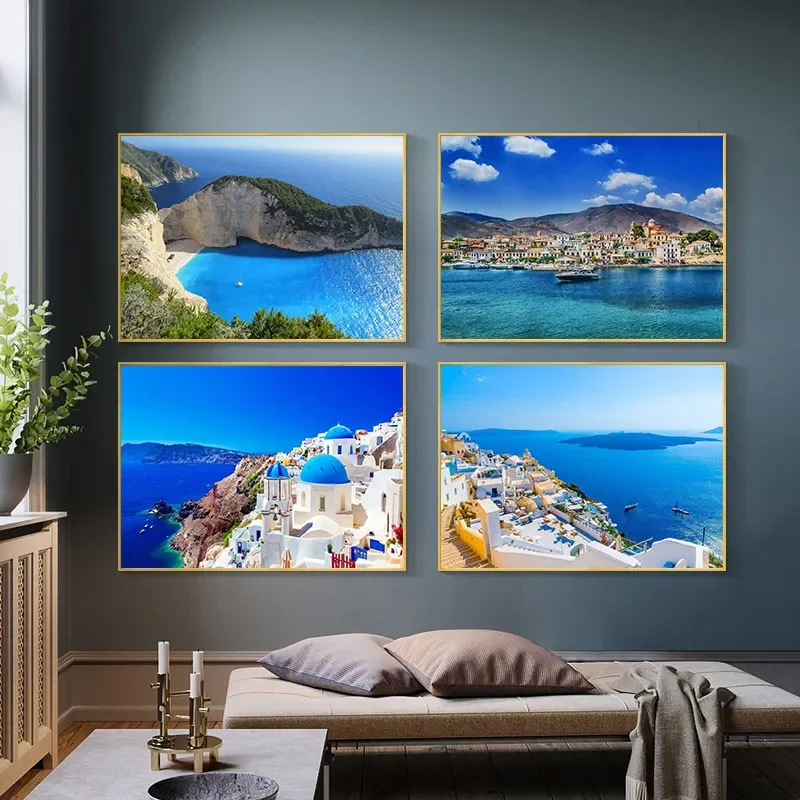 Santorini Greece Amorgos Island Travel Milos Bay Print Art Canvas Poster For Living Room Decoration Home Wall Picture