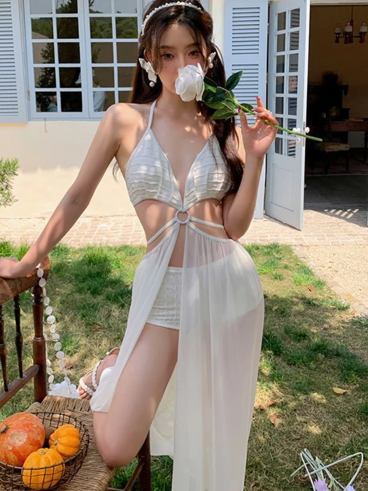 Bikini Set Women Solid Hotsweet Backless Sleeveless Simple Fashion Swimwear Beach Style Elegant Female Casual Cozy Holiday Ins
