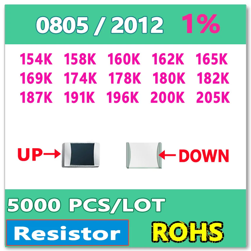 JASNPROSMA OHM 0805 F 1% 5000 PCS 154K 158K 160K 162K 165K 169K 174K 178K 180K 182K 187K 191K 196K 200K 205K SMD 2012 ตัวต้านทาน