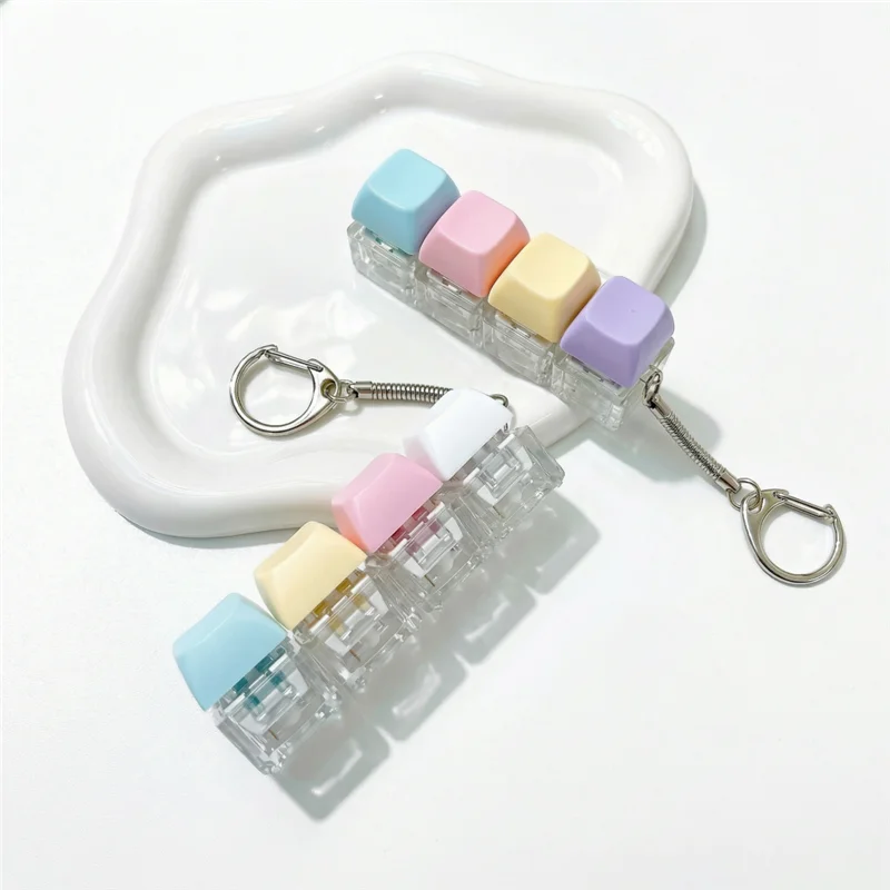 Pocket Size Keyboard Keycap Fidget Keychain Macaron Color Click ASMR Sound Healing Decompression Bag Hanging Toy For Adult Gift