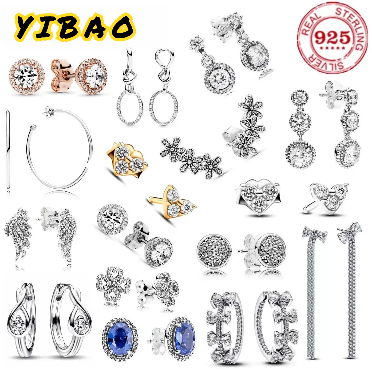 

Best-selling 925%pure silver luxurious square wing flower bow-shaped zirconia earrings for European women jewelry gift for women