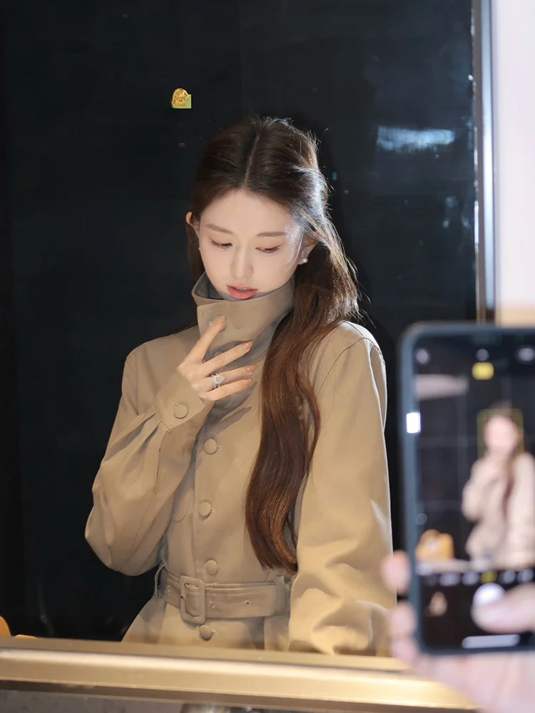 

Женская ветровка Briti Sle ort с воротником-стойкой и утяжкой на талии, осенняя новинка ROUWABY, пальто для повседневной носки