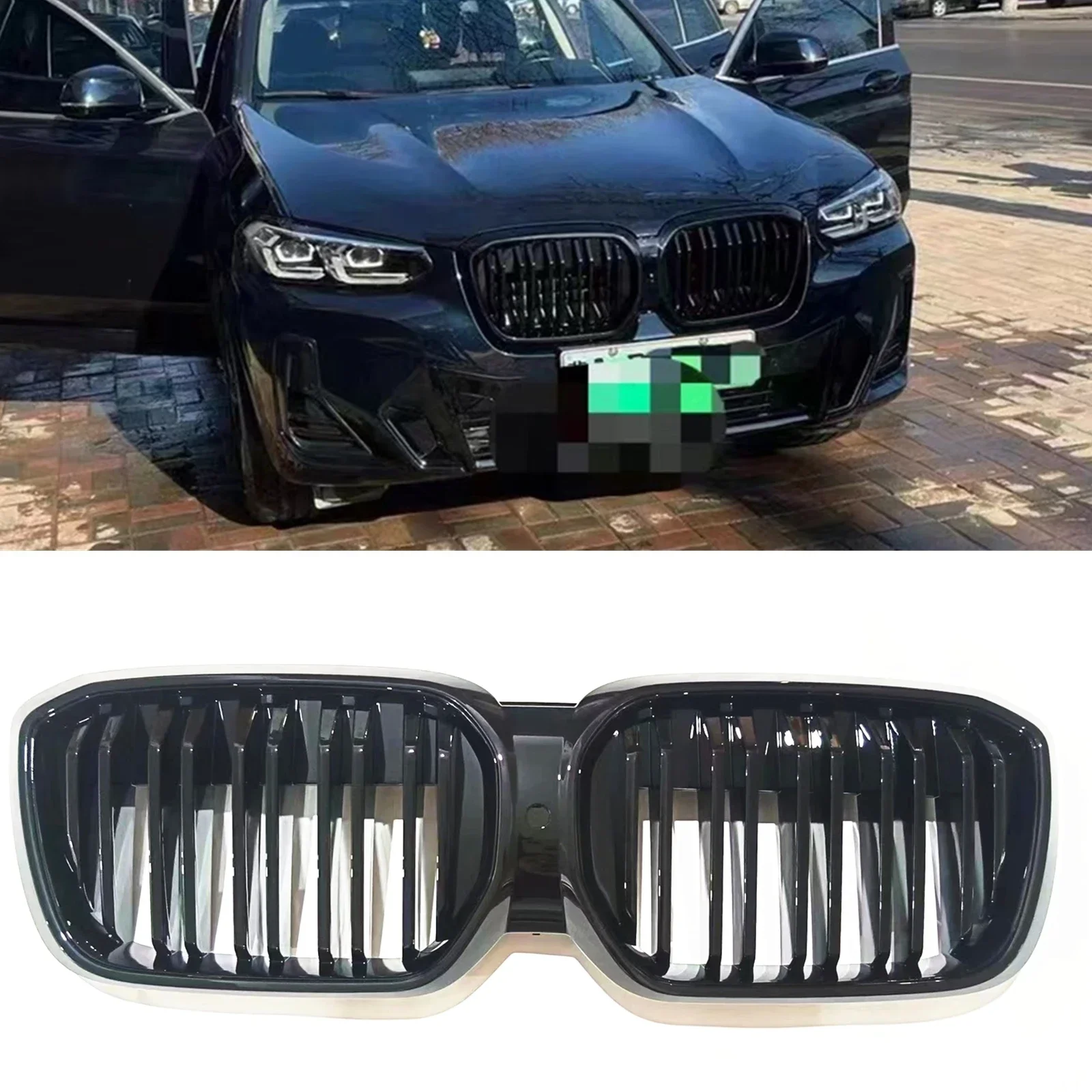 

New！ Front Kidney Grille Grill For BMW IX3 2022-2023 Black Car Upper Bumper Hood Mesh Grid Kit Replacement