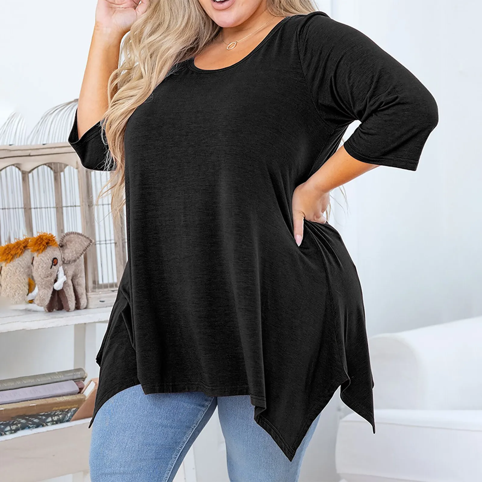 Women Blouses Plus Size Tunic Tops For Women Fashion Female 3/4 Sleeve Summer Casual Shirt Loose Pullover Blusa Elegant Clothes