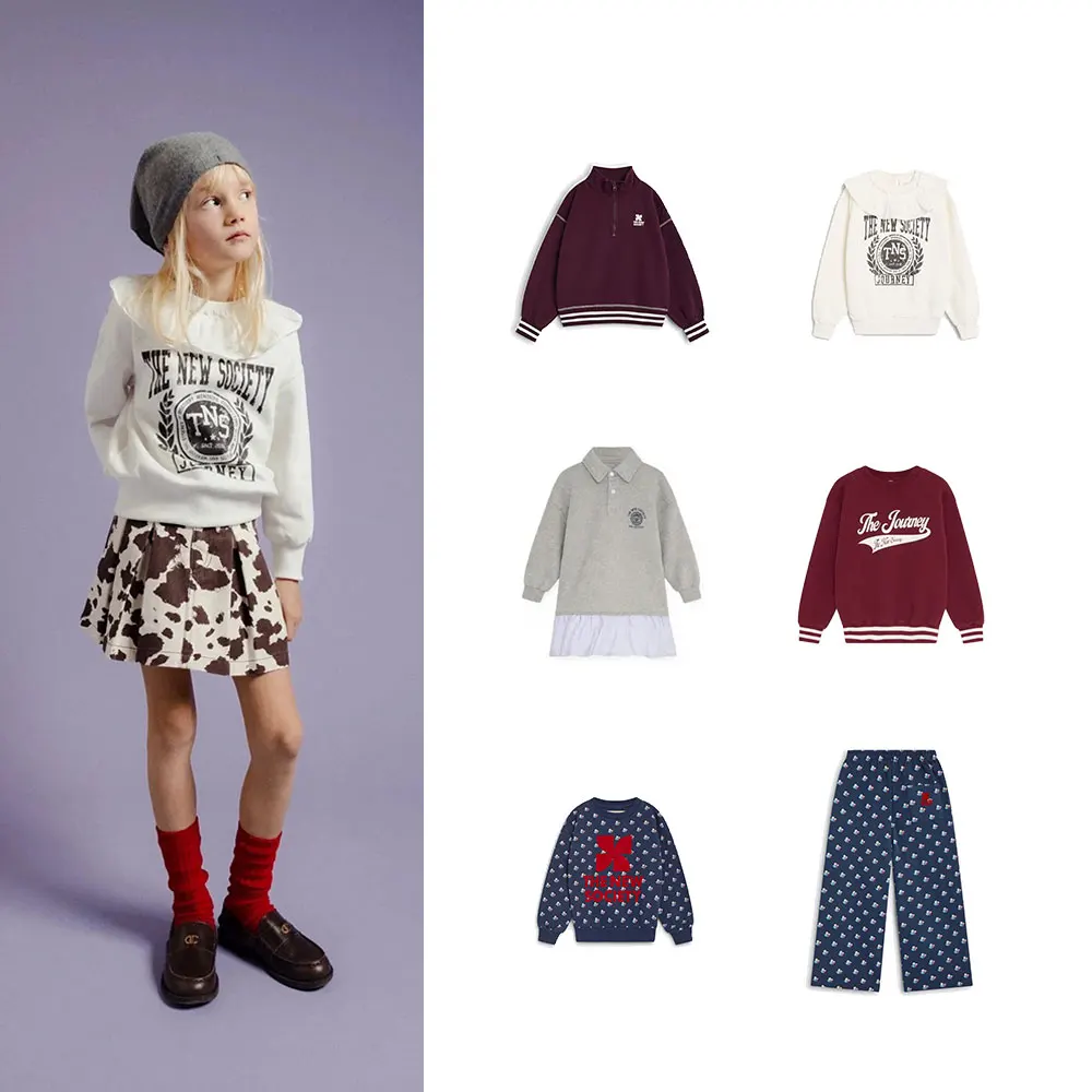 Cute Letter Print Kids Sweatshirts TNS Boys Girls Cotton Outwear Tops Child AW26 AW Season Clothing
