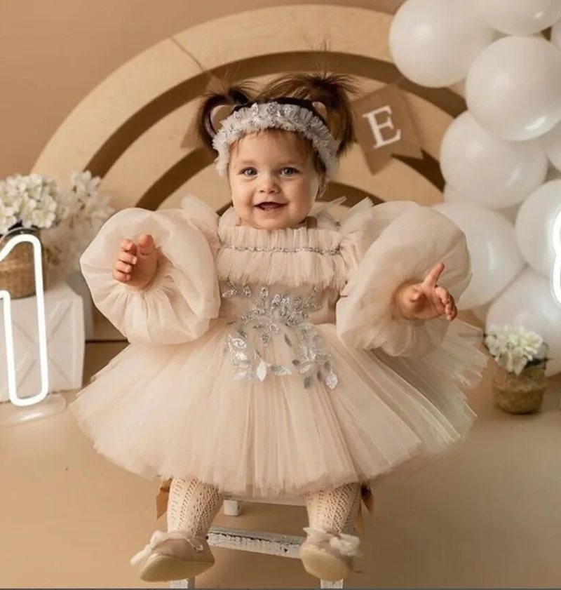 Cute Princess Dress Girl Birthday Dress Puffy Flower Girl Dress Child Glitter Baby Girl Gown