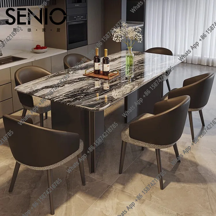 

ALight luxury marble dining table Venice brown luxury stone pattern simple small apartment restaurant dining table and chair com