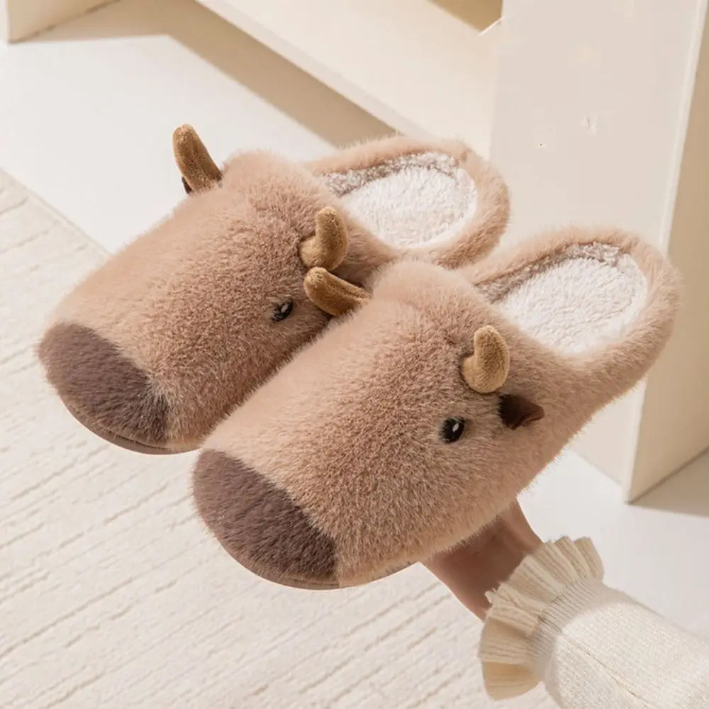 Fashion Anti Slip Capybara Plush Slippers Closed Toe Kawaii Cute Furry Capybara Slippers Cartoon Silent Couple Slippers Bedroom