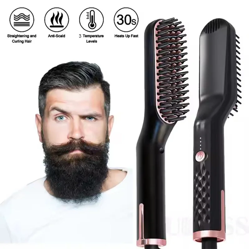 

Hair Straightener Brush Hot Ceramic Comb Anti-Scald Beard Straightener Men Beard Hair Curler Styling Tool Straightening Styler
