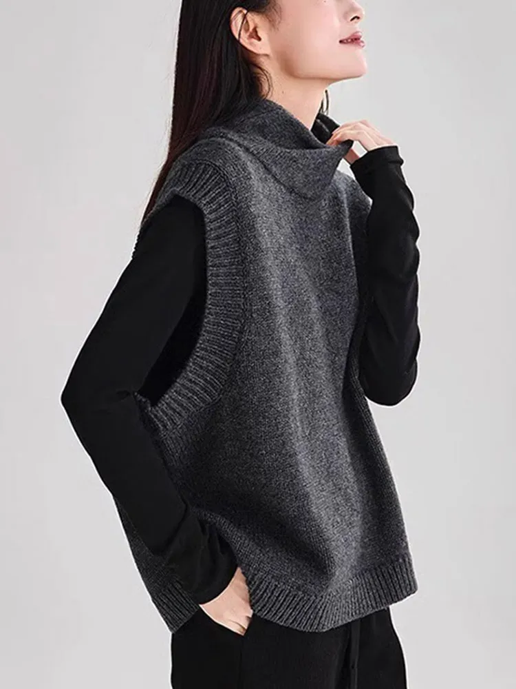 Hoge kraag Pure kleur gebreide trui Svel Hoodie Warm Faionable Casual Top Damesvest Comfortabel ademend