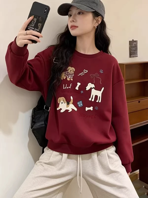 

Женская флисовая толстовка больших размеров (до 300 фунтов) в американском стиле с круглым вырезом, осенне-зимняя, уникальный модный дизайн