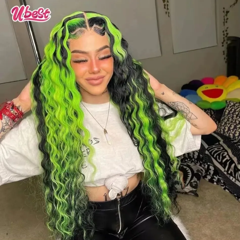 

Ubest Green With 1B Colored Loose Deep Wave 13x6 Lace Front Wigs Brazilian 100％ Human Hair Transparent Wig Pre Plucked For Women