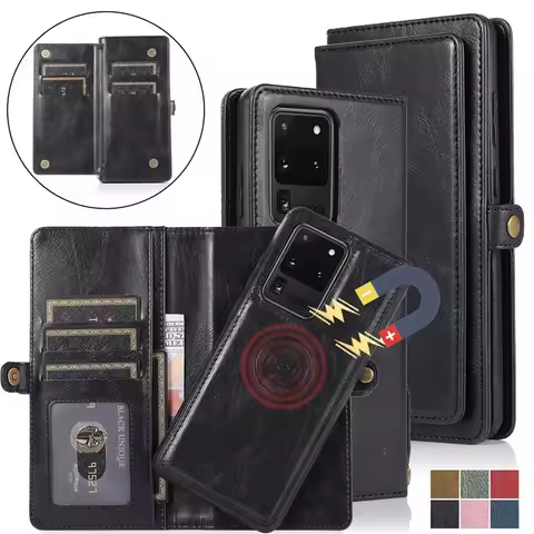 Magnetic Leather Phone Case For Samsung S25 Ultra S24 Plus S23 FE S22 S21 S20 S10 Wallet Card Cover for Galaxy Note 20 10 Coque