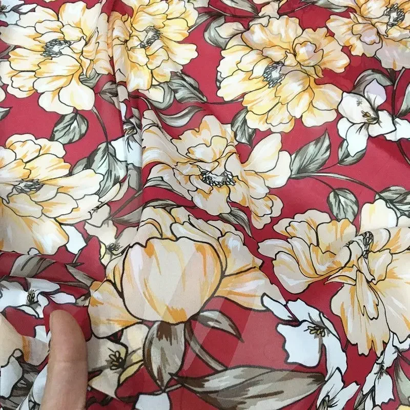 Tessuto in Chiffon di perle floreali Micro-trasparente al metro per i vestiti camicia da abito fai da te cucito fiore stampato panno morbido nero