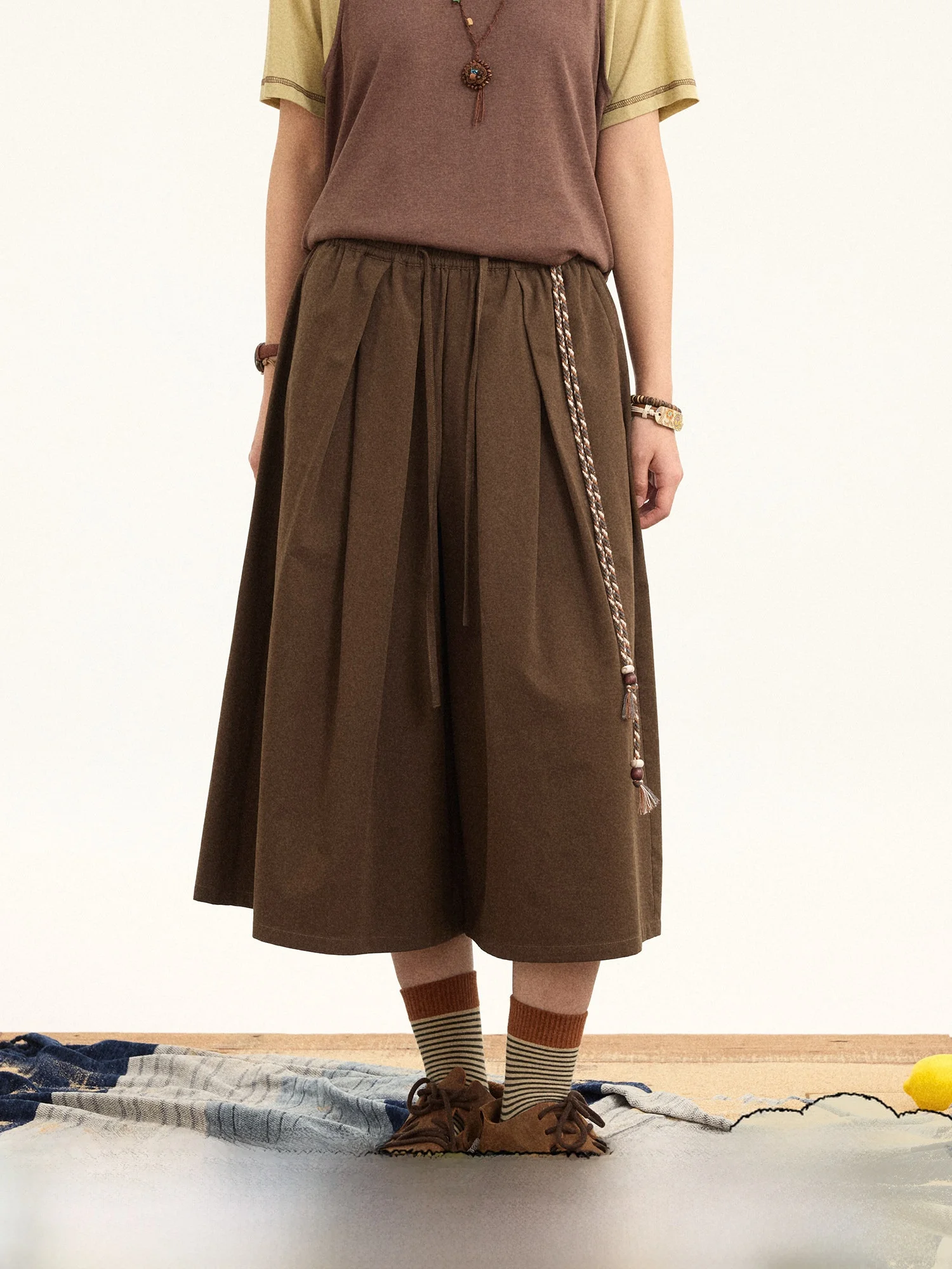 

Повседневные хлопковые брюки-галифе с эластичным поясом, плиссированные, широкие, укороченные (7/8), женские, летние, винтажный дизайн, свободный крой