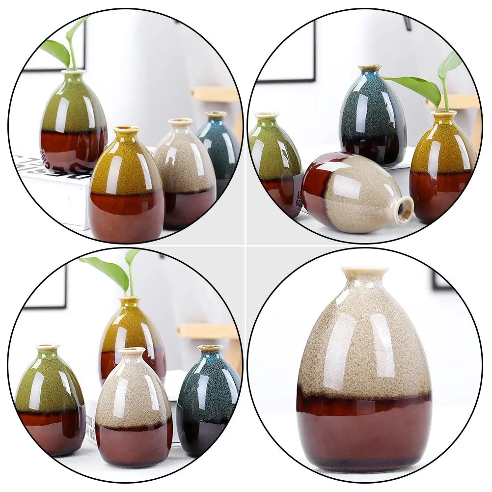 

2Pcs Desktop Vase Ceramics Hydroponic Flower Container Beautiful Fashionable Artistic Feeling Home Decor Tulips Freesia Branches